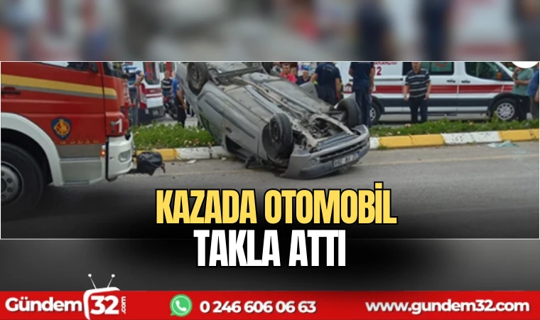 Otomobil kazada takla attı