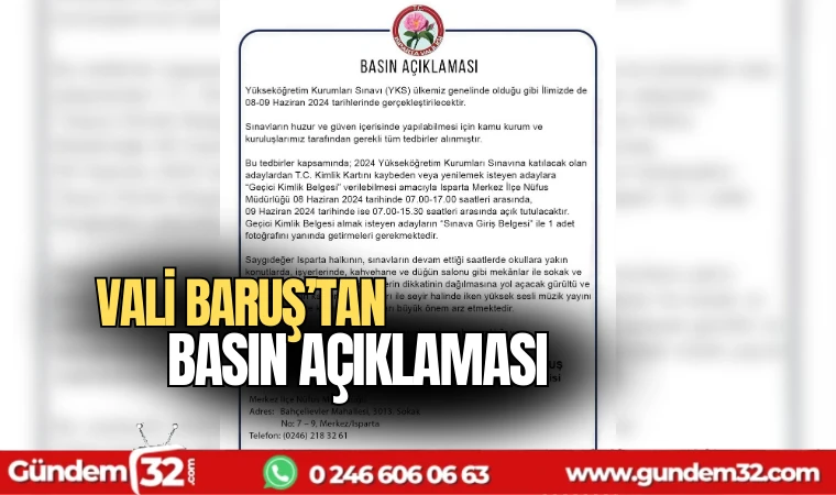 Vali Baruş'tan Basın açıklaması