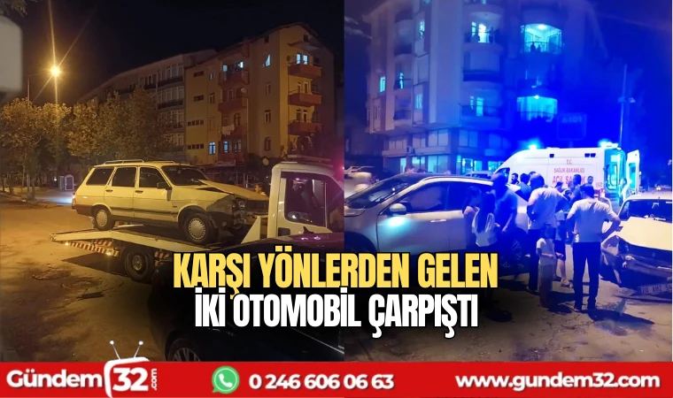 Karşı Yönlerden Gelen İki Otomobil Çarpıştı