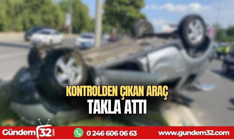 Kontrolden çıkan araç takla attı