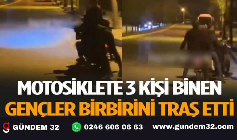 Motorsiklete 3 kişi binen gençler birbirini tıraş etti